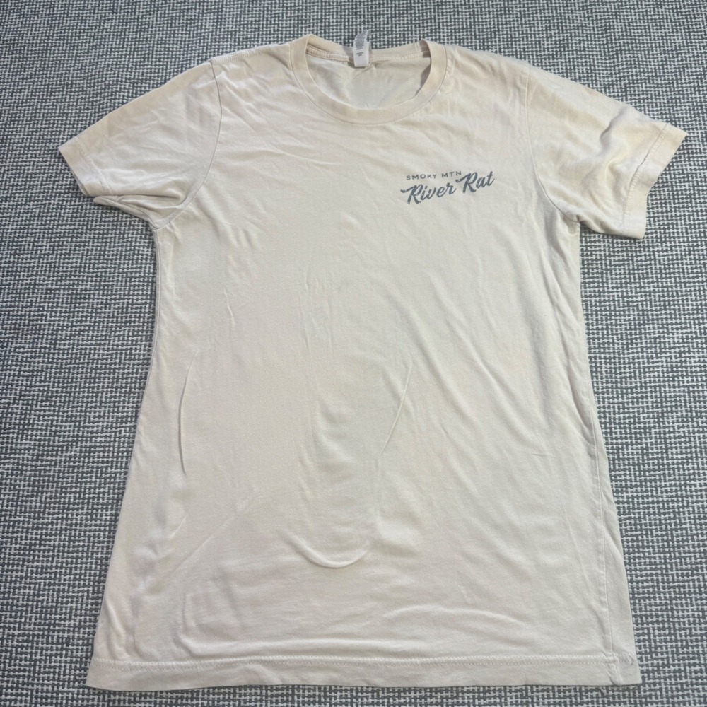 Smoky Mtn River Rat Graphic T-Shirt Mens Small Cream Smoky Mountains